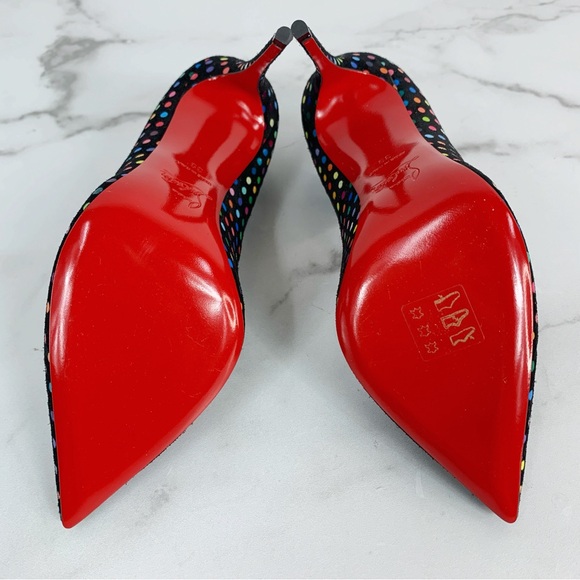 Christian Louboutin Hot Chick 100mm Suede Multi Polka Dot Scallop Pump Size 39 - Picture 10 of 16